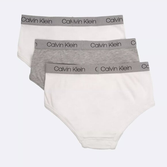NWT - Calvin Klein Boys Cotton Stretch Logo 3-Pack Brief, White/Grey - L (12/14) - Picture 2 of 7
